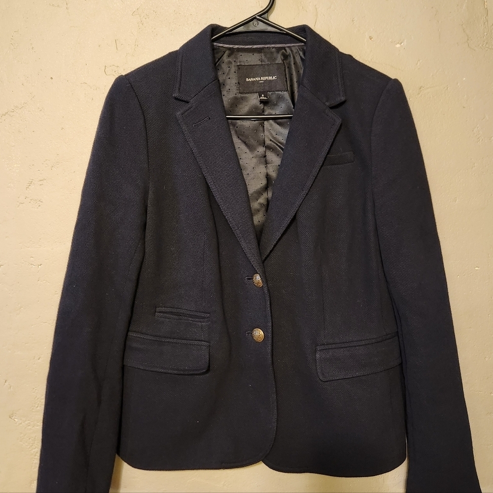 Banana Republic Women's Blazer Navy Texture Stretch Lined Work Jacket Size 8 - Picture 1 of 4